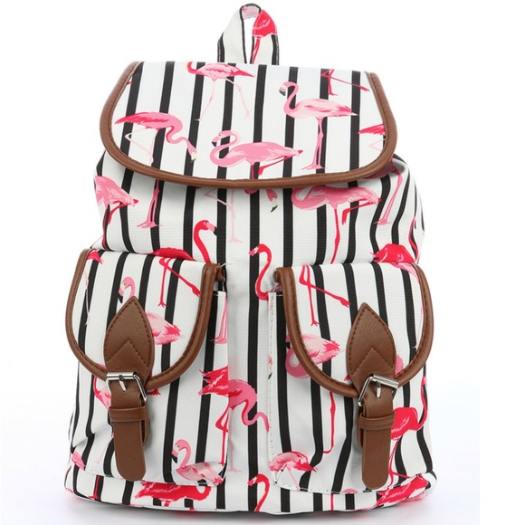 Handbags - Last one! Striped Flamingo Travel Backpack